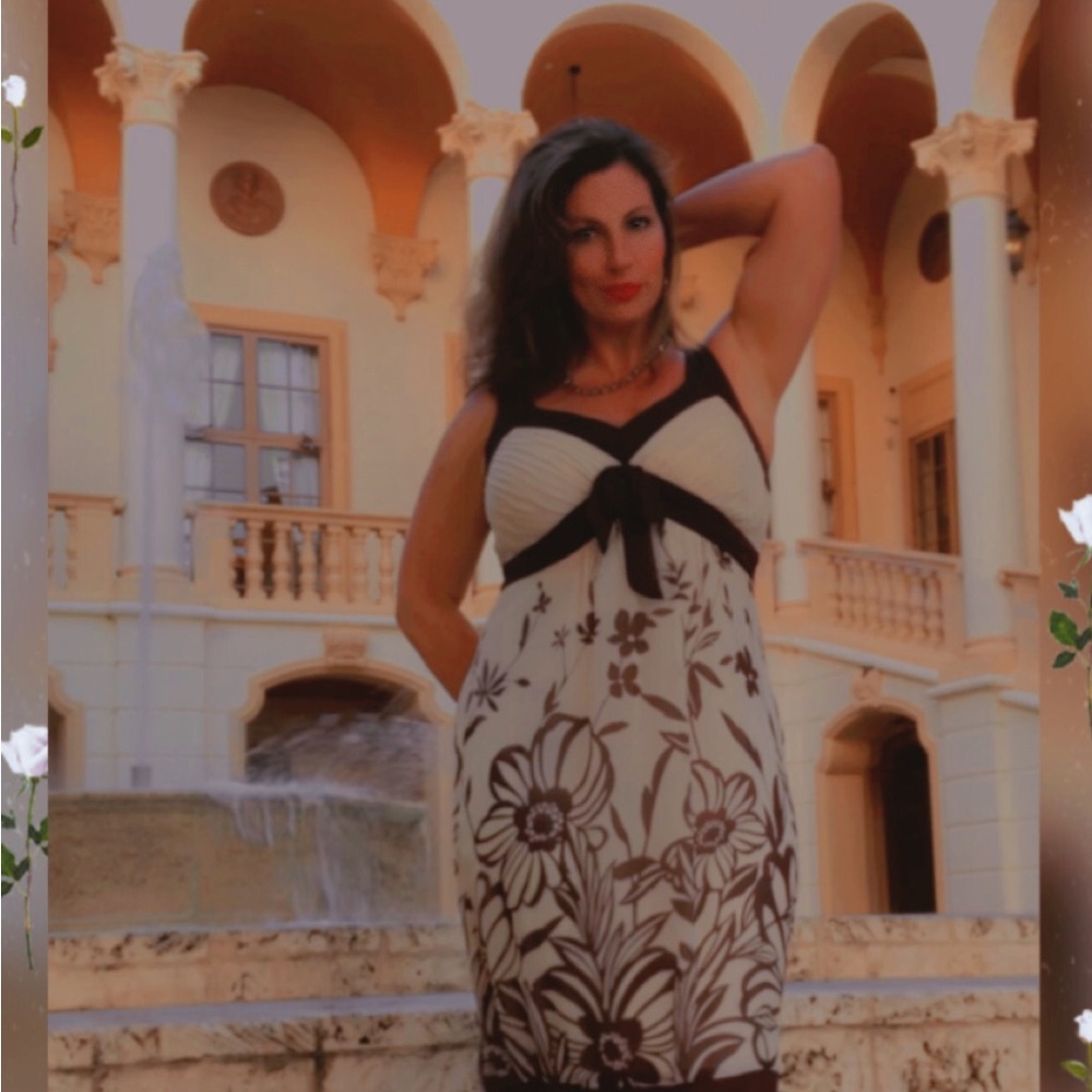 Elegant Cream and Brown Midi Dress